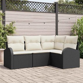 vidaXL Conjunto de Sofá de 4 Peças com Almofadas em Rattan Preto