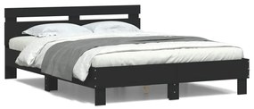 vidaXL Estrutura de cama com cabeceira e luzes LED 140x200 cm preto