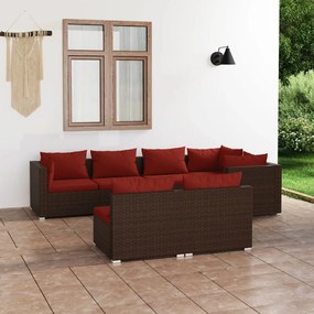 vidaXL 7 pcs conjunto lounge jardim c/ almofadões vime PE castanho