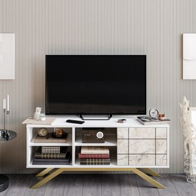 Móvel TV North – Branco e Dourado – 130 cm x 38,6 cm x 58,6 cm
