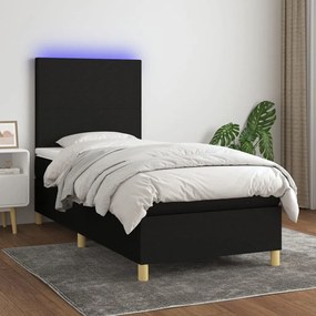 Cama box spring c/ colchão e LED 90x200 cm tecido preto