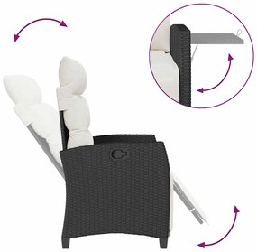 Cadeira de jardim reclinável com mesa de apoio vime PE preto