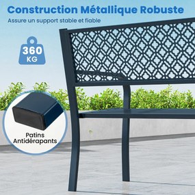 Banco de jardim externo de 127 cm, banco de metal com encosto de treliça geométrica, apoios de braços e assento de ripas, poltrona externa vermelha