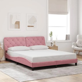 Estrutura de cama c/ cabeceira 160x200 cm veludo rosa
