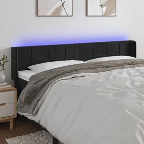 Cabeceira de cama c/ luzes LED veludo 183x16x78/88 cm preto