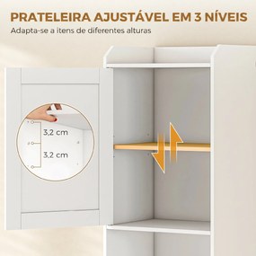 Armário de Casa de Banho com Cesto de Roupa Suja, Prateleira Ajustável e Compartimento Aberto, 40x30x170 cm, Branco