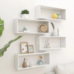 807152 vidaXL Prateleiras parede cúbicas 4pcs contr. 60x15x23cm branco brilh.