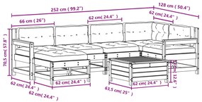 7 pcs conjunto lounge de jardim c/ almofadões pinho impregnado