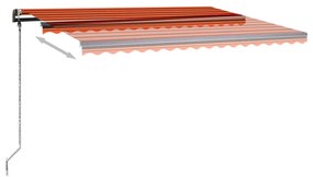 Toldo retrátil manual com luzes LED 4x3,5 m laranja e castanho