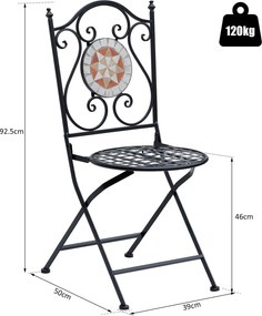 Conjunto de 2 Cadeiras Dobráveis de Jardim Cadeiras com Mosaico Carga Máxima 120 kg 50x40x94,5 cm Preto