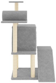 Árvore gatos c/ postes arranhadores sisal 110,5 cm cinza-claro