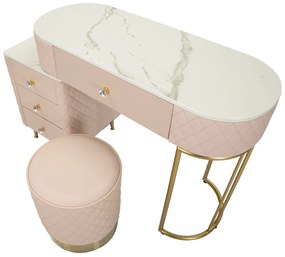 TOUCADOR SHARON COM BANCO 120X40X75 CM (TAMANHO DO BANCO Ø36X39) ROSA E DOURADO