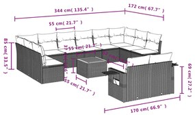 13 pcs conjunto de sofás p/ jardim com almofadões vime PE bege