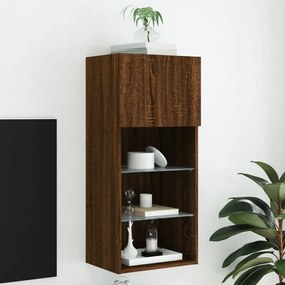 vidaXL Móvel de TV com luzes LED 40,5x30x90 cm carvalho castanho
