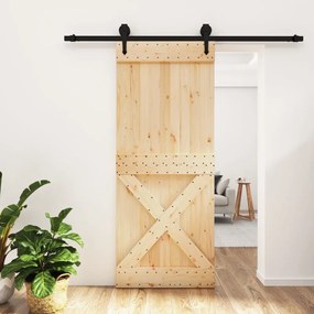 vidaXL Porta de correr com ferragens 85x210 cm madeira de pinho maciça