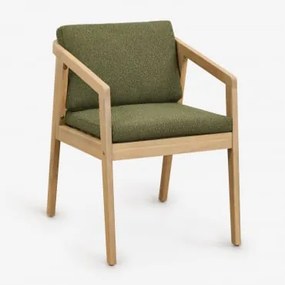 Cadeira De Jantar Em Madeira De Acácia Kaela Marrom Acácia Claro & Bouclé Verde Exército - Sklum