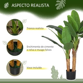 Planta Artificial Ø17x120 cm Bananeira Atificial com Vaso e 15 Folhas Planta Artificial Decorativa para Interior Verde