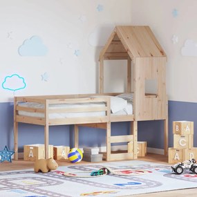 vidaXL Cama alta com telhado 90x200 cm pinho maciço