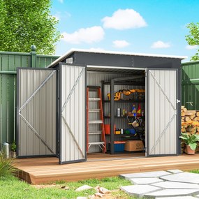Abrigo de Jardim Exterior 2,7 m² 234x132x185 cm com Três Portas Fechadura e Grelhas de Ventilação Cinzento