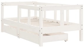 Estrutura cama infantil c/ gavetas 70x140cm pinho maciço branco