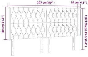 Cabeceira de cama c/ LED veludo 203x16x118/128 cm cinza-escuro