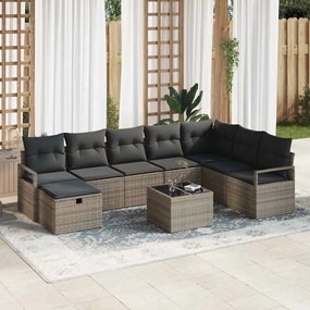 vidaXL Conjunto de Sofás de Jardim 9 Peças com Almofadas Cinza em Rattan Sintético.