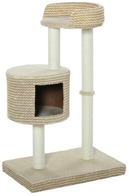 PawHut Árvore para gatos com Caverna de Pelúcia Postes de juta Plataforma confortável 61x41x96 cm Bege e Café