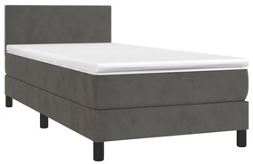 Cama box spring c/ colchão/LED 90x190 cm veludo cinzento-escuro