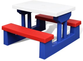 Mesa piquenique infantil + bancos/guarda-sol multicor