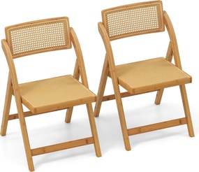 Conjunto de 2 cadeiras de jantar dobráveis em rattan de bambu com encosto giratório naturais