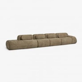 Sofá Modular De Canto Em Chenille De 4 Peças Com Chaise Longue À Esquerda Embalado A Vácuo Mérida Chenille Grossa Verde Sálvia - Sklum