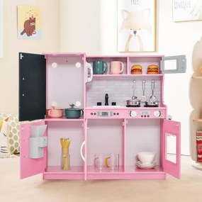 Cozinha de brincar para crianças 82 x 24 x 80 cm com quadro negro, telefone e sons simulados, vários acessórios de madeira, para idades entre 3 e 6 an