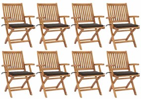 vidaXL Cadeiras de jardim dobráveis c/ almofadões 8 pcs teca maciça