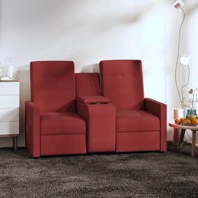 vidaXL Sofá reclinável 2 lug. c/ suporte copos tecido vermelho tinto