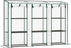 Estufa de jardim com prateleiras de 3 níveis, estufa de varanda com 3 portas enroláveis com fecho de correr, 215 x 46 x 151 cm, transparente