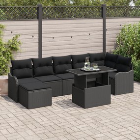 Conjunto de Sofá de Jardim vidaXL 8 Peças com Almofadas Pretas de Ratt
