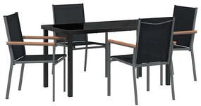 Conjunto de Jantar de Jardim 5 Peças Preto em Textilene e Aço