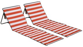 Outsunny Conjunto de 2 Esteiras de Praia Dobrável Esteiras Acolchoadas com Encosto Reclinável  142x51x40 cm Branco e Vermelho | Aosom Portugal