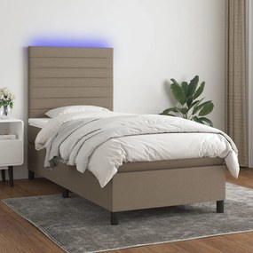 Cama box spring + colchão/LED 90x200cm tecido cinza-acastanhado