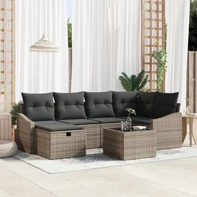 vidaXL Conjunto de Sofá de Jardim de 7 Peças com Almofadas Cinza de Vime PE