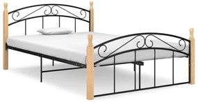 Estrutura de cama 140x200cm metal/madeira carvalho maciça preto