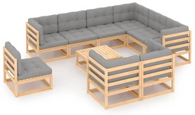 10 pcs conjunto lounge de jardim com almofadões pinho maciço