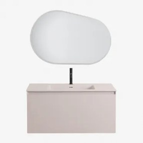 Conjunto De Móveis De Banheiro Em Madeira Macrae Com Pia Integrada Crema Linho & Oval Led E Anti-embaciamento 100x80 Cm Meunier & - Sklum