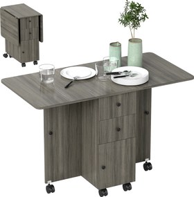 Mesa de cozinha dobrável, com 2 tampos rebatíveis, 2 gavetas e 1 armário cinzenta