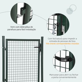 HOMCOM Porta para Vedação de Jardim de Aço com Maçaneta de Fechadura e 3 Chaves Porta de Vedação para Exterior Pátio Terraço 97x150cm Verde