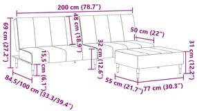 Sofá-cama 2 lugares c/ apoio de pés veludo cinzento-escuro