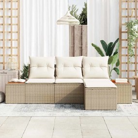 Conjunto de Sofá de Jardim vidaXL de 4 Peças com Almofadas Bege Polyra
