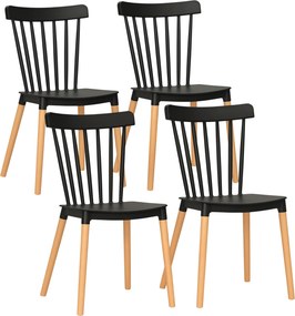 HOMCOM Conjunto 4 Cadeiras Nórdico Encosto Alto Pés Madeira Faia Confortáveis Estilo Moderno 43x52,5x83cm Preto e Madeira | Aosom Portugal