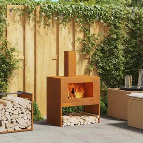 vidaXL Fire Pit Castanho 60 x 40 x 96 cm Aço resistente às intempéries