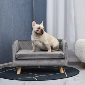 Sofá-cama para cães com design escandinavo, almofada macia e pés em madeira maciça 64 x 45 x 36 cm veludo cinzento